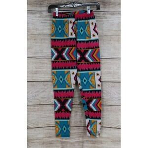 Southwest Aztec Print Leggings Womens One Size Stretch Pink Teal Boutique Festiv